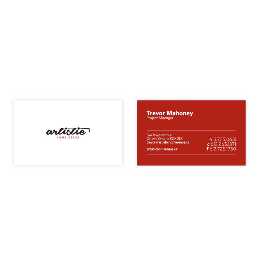 Artistic Homes Renos business card | Brand communication tools