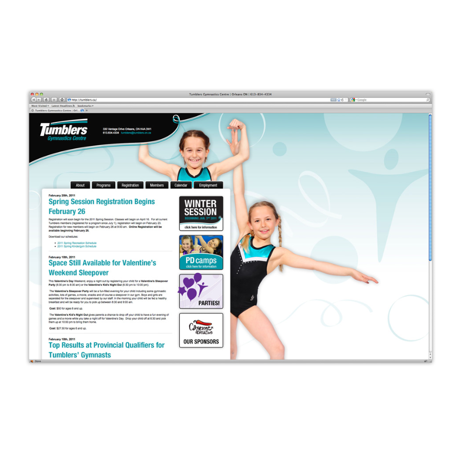 Tumblers Gymnastics Centre website | Web Design